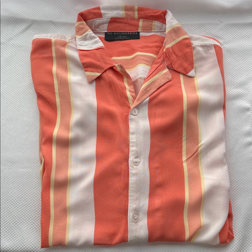 No Boundaries Coral and Cream Striped Top - Large